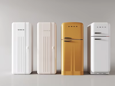 Vintage Design Refrigerator Freezers Available in White Cream Gold Colors 3d model