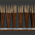 Wooden Spikes With Pointed Tops Neatly Arranged On Square Grid Base Structure