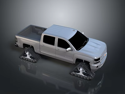 Silver Double Cab Pickup Truck Equipped With Heavy Duty Tracks For Off Road Use 3d model