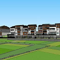 Modern Townhouse Community With Riverfront Farmland Green Trees And Boating Scene