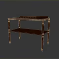 Traditional Dark Brown Two Tiered Desk With Cylindrical Legs And Shelf