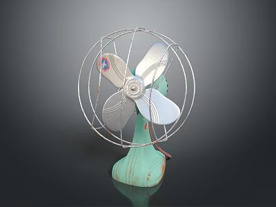 Vintage Computer Cooling Fan With Metal Grill Green Base And Silver Blades 3d model
