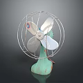 Vintage Computer Cooling Fan With Metal Grill Green Base And Silver Blades