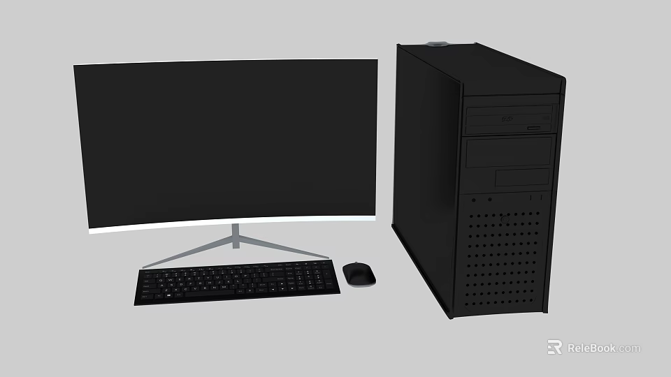 Modern Desktop Computer Setup With Monitor Keyboard Mouse And Tower 3d model 