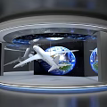 Modern Tech Display Stand With Airplane Models Earth Background And Blue Lighting 3d model