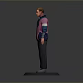 Man in light blue purple hoodie with pink sleeves dark pants standing on dark base