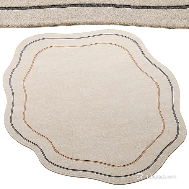Unique Shaped Beige Area Rug With Gray And Brown Lines 3d model