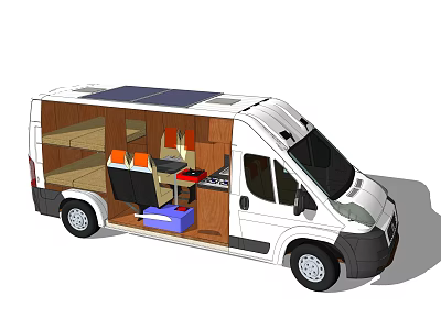 Camper Van With Solar Panels On Roof And Interior Kitchen Seating Living Space 3d model