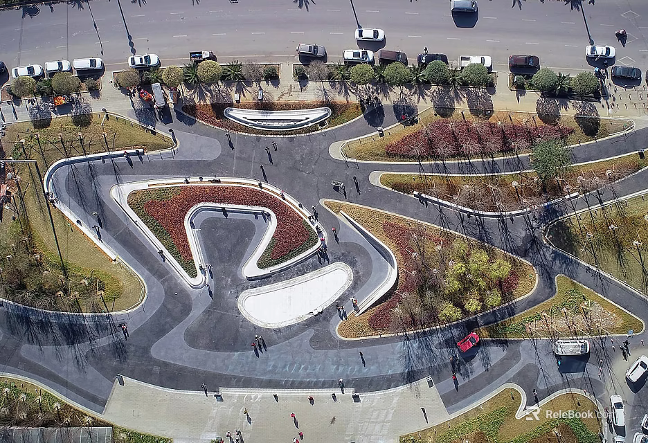 Urban Plaza Landscape With Winding Pathways Green Lawns Trees And Pedestrians 3d model 