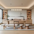 New Chinese Style Tea Room Tea Table and Chair Combination Low Stool Bench Tea Set Tea Cabinet 3d model