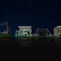 Outdoor Stage At Night With String Lights Starry Sky And Water Reflection 3d model