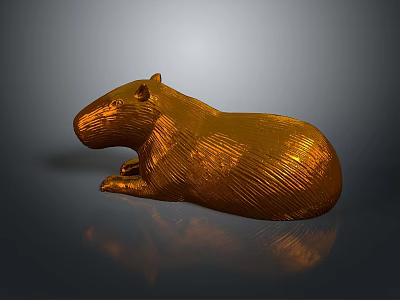 Golden Capybara Game Movie Character Sculpture With Metallic Shiny Surface And Reclining Pose 3d model