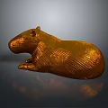 Golden Capybara Game Movie Character Sculpture With Metallic Shiny Surface And Reclining Pose