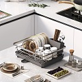 Modern Kitchen Dishes and Dish Rack Tableware Dishes and Dish Cups Seasoning Chopsticks Spoon Pot Stove Wash Vegetable Pot Cutters 3d model