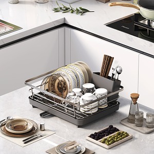 Modern Kitchen Dishes and Dish Rack Tableware Dishes and Dish Cups Seasoning Chopsticks Spoon Pot Stove Wash Vegetable Pot Cutters 3d model