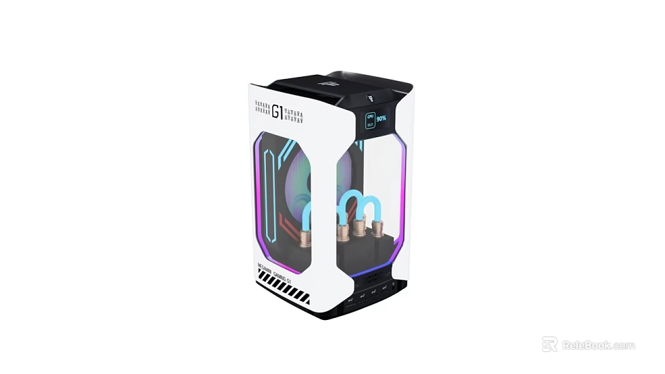 White and Black Gaming PC Case with Transparent Side Panel RGB Lighting and Liquid Cooling 3d model 