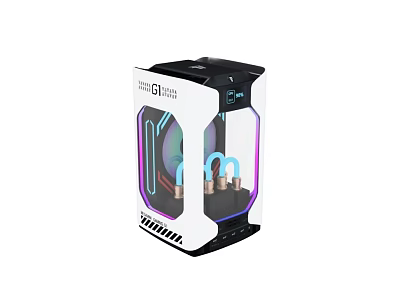 White and Black Gaming PC Case with Transparent Side Panel RGB Lighting and Liquid Cooling 3d model