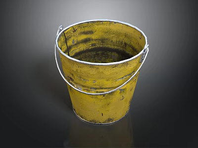 Vintage Yellow Bucket With Metal Handle And Stained Worn Surface 3d model