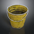 Vintage Yellow Bucket With Metal Handle And Stained Worn Surface