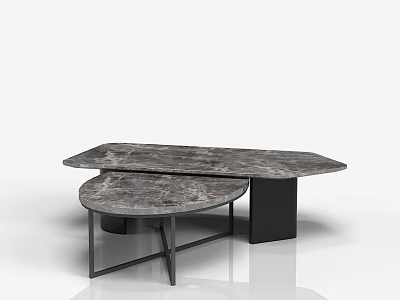 Modern Marble Coffee Tables With Irregular And Round Shapes And Black Metal Bases 3d model