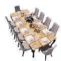 Elegant Dining Table Set With Gray Chairs And Floral Centerpiece 3d model