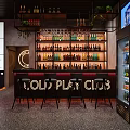 Modern Bar Interior Design With Neon Sign Brown Sofas Round Tables And Pendant Lights