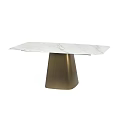 Modern Dining Table with White Marble Top Featuring Natural Veins and Gold Conical Base 3d model
