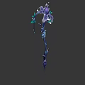 Ornamental Purple Fantasy Magic Staff With Floral Head Green Leaves Blue Accents