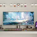 RGB Backlit Gaming Desktop Setup With Scenic Monitor Keyboard Mouse Headphones
