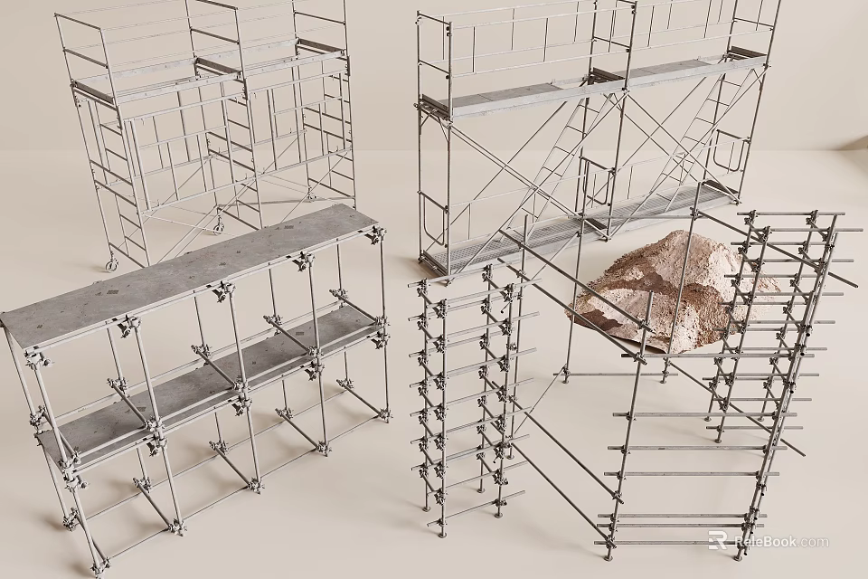Various Metal Scaffolding Structures For Construction With Sturdy Frames And Designs 3d model 