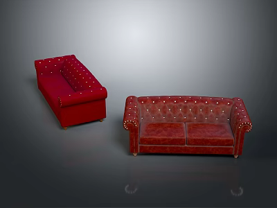 Red Leather Two Seater Sofa With Decorative Studs And Modern Design 3d model