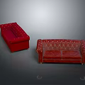 Red Leather Two Seater Sofa With Decorative Studs And Modern Design 3d model