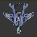 Futuristic Fighter Jet Model In Blue Gray With Detailed Wings Aerodynamic Fuselage And Green Accents