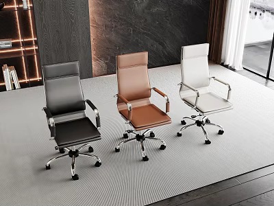 Modern Office Chair Black Brown White Leather Armrest Swivel Wheels 3d model