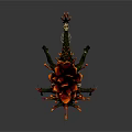 Fantasy Mythical Creature with Green Body Insect Like Legs and Orange Spiky Growths