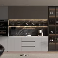 Modern Kitchen Interior With Glass Door Wine Cabinet And Marble Countertop