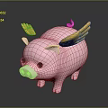 Cute Pink Pig Figure with Yellow Wings on Dark Shiny Surface
