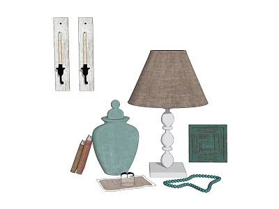 Decorative Accessories Set With Wall Sconces Green Vase Table Lamp And Decor Items 3d model