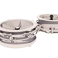 Pair of Circular Air Conditioner Fans with Metal Blades and Red Accents