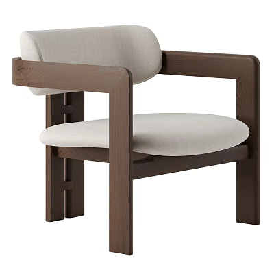 Modern Minimalist Accent Chair With Dark Brown Wooden Frame And Beige Upholstered Seat 3d model