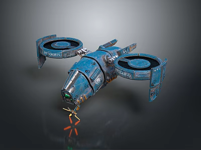 Blue Sci Fi Drone With Two Propellers And Mechanical Arm Industrial Design 3d model