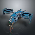 Blue Sci Fi Drone With Two Propellers And Mechanical Arm Industrial Design 3d model