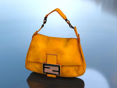 Stylish Yellow Handbag With Square Buckle And Leather Material For Daily Use 3d model