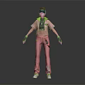 3D Character In Pink Outfit With Black Details And Tech Goggles Standing Pose
