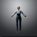 Child 3D Character Model Standing with Arms Outstretched in Blue Outfit White Sleeves and Glasses