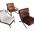 Modern Comfortable Leather Accent Chairs With Brown White Upholstery And Metal Frames