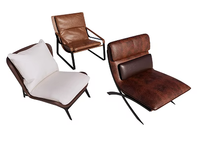 Modern Comfortable Leather Accent Chairs With Brown White Upholstery And Metal Frames 3d model