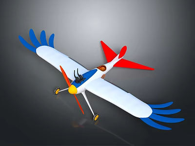 Colorful Space Model Aircraft With Blue Red Wings White Body And Propeller 3d model