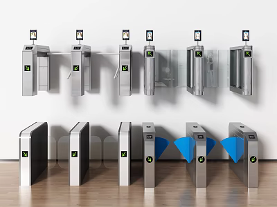 Public Turnstile Facilities with Multiple Gate Types in Indoor Public Access Setup 3d model