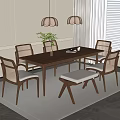 Quiet ancient style dining table and chair chandelier 3d model